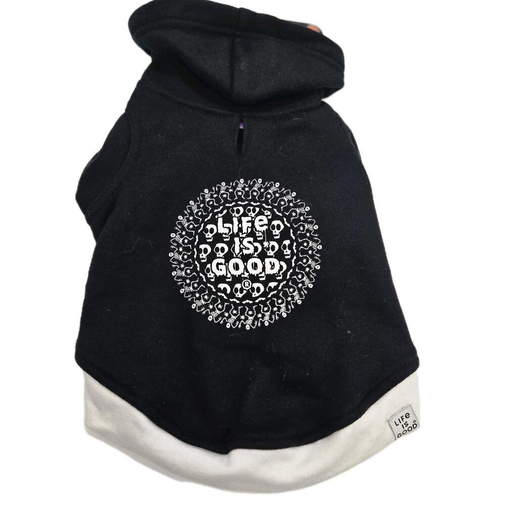 LIFE IS GOOD Dog Hoodie Skulls SMALL Black White Fleece GOTHCORE PUNK NEW!